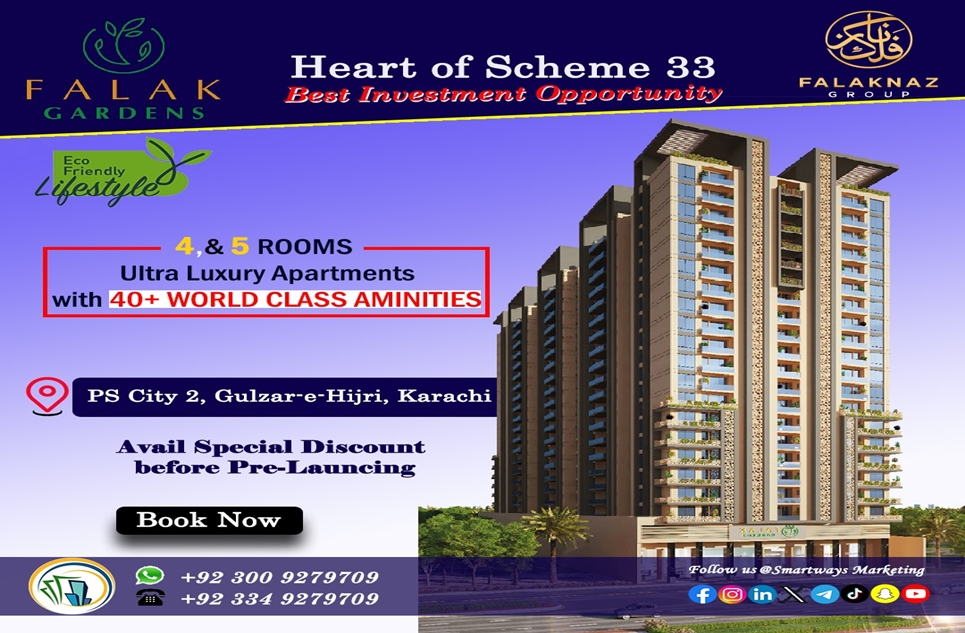 2 Bed Apartment for Sale in Falak Gardens, Scheme 33, Karachi