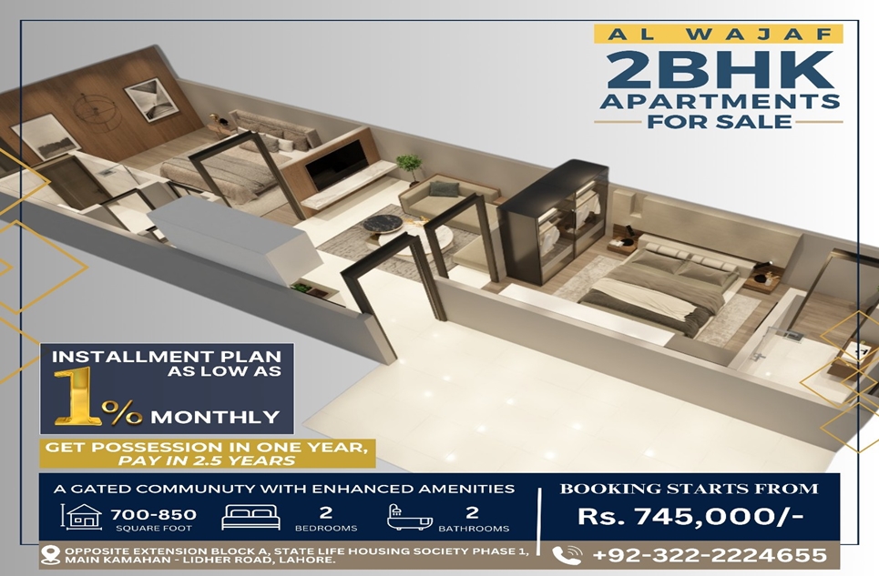 Two beds  apartment for sale in Phase 1 State Life Housing Society Lahore
