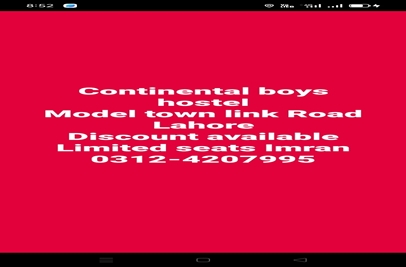 Continental Boys Hostel for Rent in Model Town Link Road, Lahore