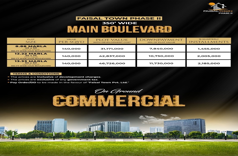 13.30 Marla Plot for Sale in Faisal Town Phase 2 Main Boulevard Islamabad