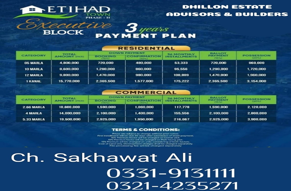 10 Marla Plot for Sale in Executive Block Phase 2 Etihad Town Lahore