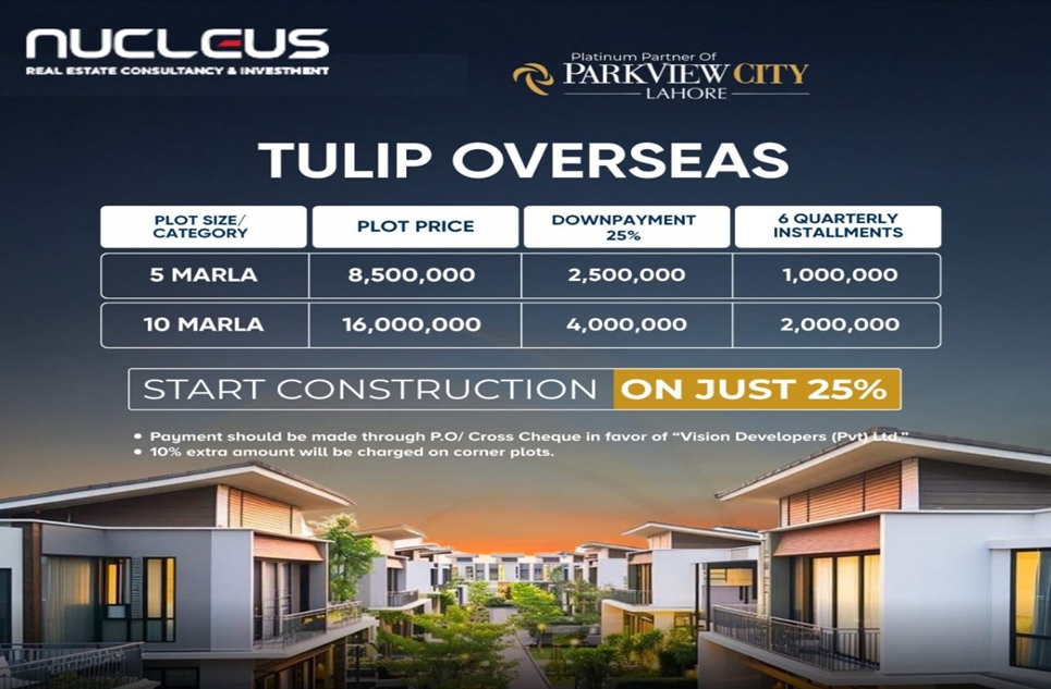 10 Marla Plot for Sale in Tulip Overseas Block Park View City Lahore